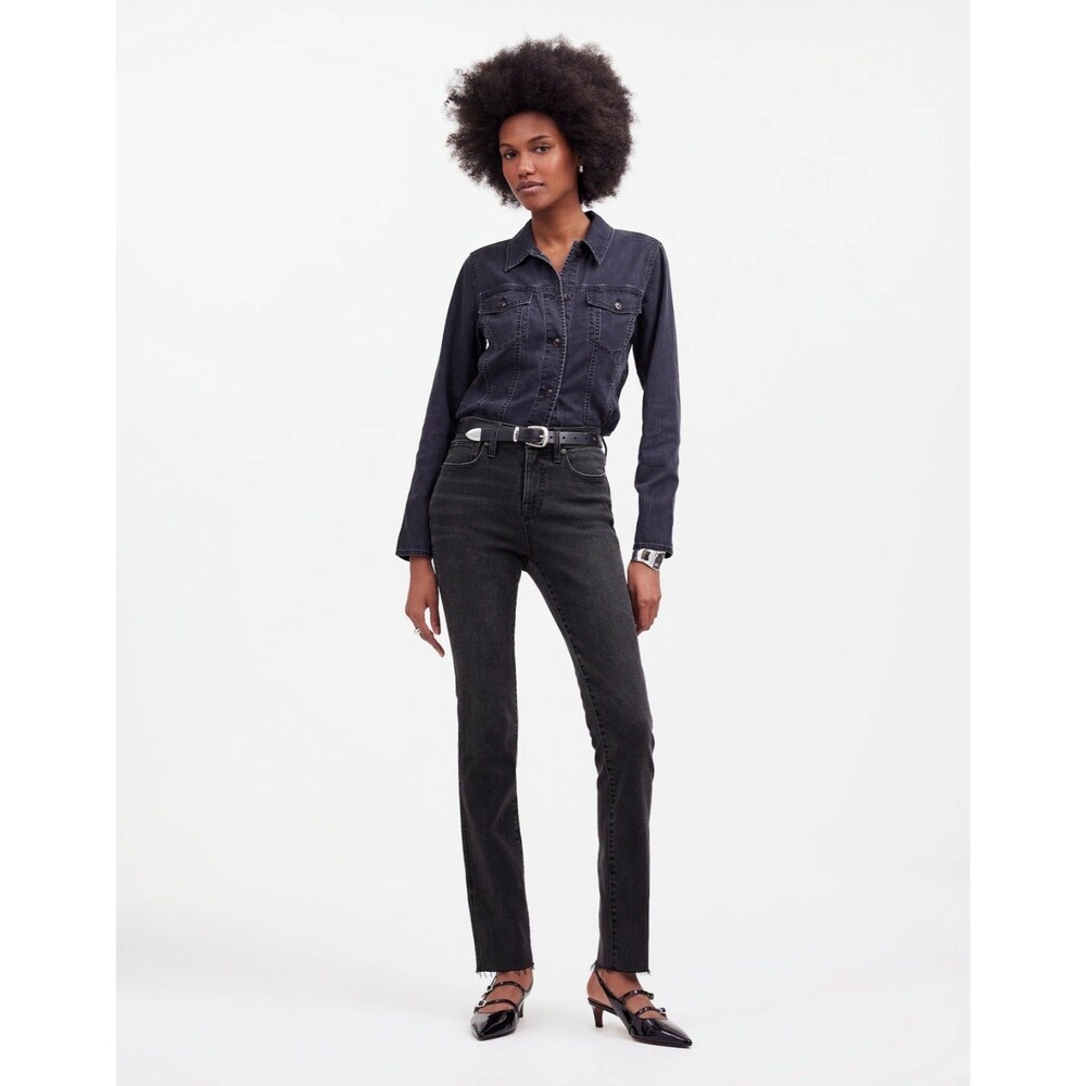 MADEWELL Stovepipe Jeans 24 Armand Wash Gray Raw Hem Mid-Rise NWT B43